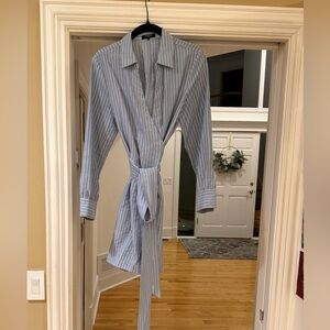 FRNCH Light Blue and White Striped wrap dress with side pockets